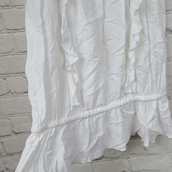 Express Frilly Solid White XS Ruffle Sleeve Peplum Top Ruffle Front Keyhole - Picture 6 of 9